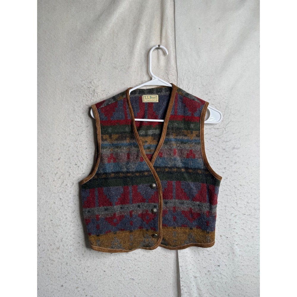 LL Bean Vintage Southwestern Wool Blend Vest Buffalo Nickel Buttons USA Made M